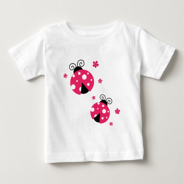 Camiseta De Bebé Labybirds rosado lindo y flores (Anverso)