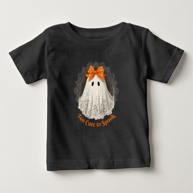 Camiseta De Bebé Lace Ghost in Orange Bow Ornate Frame Design (Anverso)
