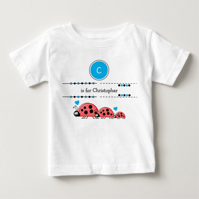 Camiseta De Bebé Ladybugs agregar nombre negro y azul (Anverso)