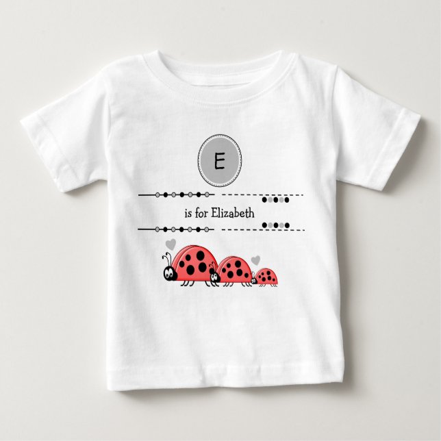 Camiseta De Bebé Ladybugs agregar nombre negro y gris (Anverso)