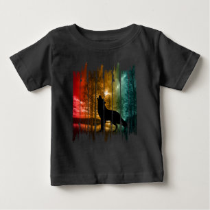 CAMISETA DE BEBÉ LAGO ÁRBOLES LOBO AULLANDO