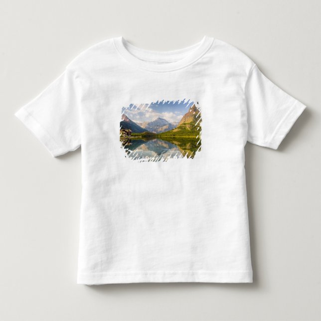 Camiseta De Bebé Lago Swiftcurrent con el hotel Many Glacier y (Anverso)