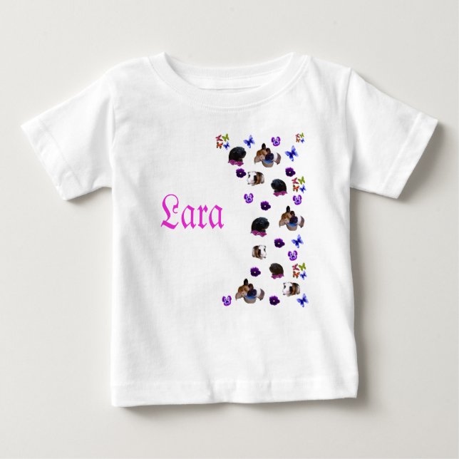 Camiseta De Bebé "Lara", nombre con cobayas y pensamientos, (Anverso)