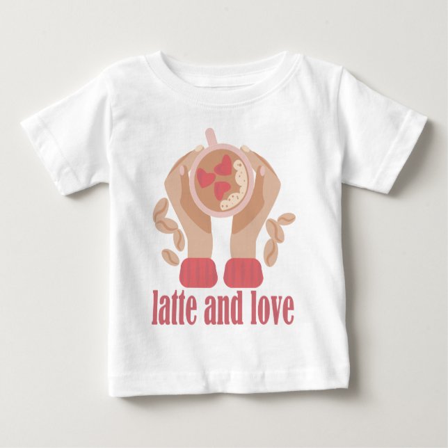 Camiseta De Bebé Latte y taza de amor, manos y cita de café (Anverso)