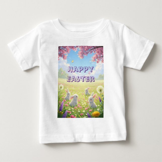 Camiseta De Bebé Lavender Easter Cute White Bunny Floral Spring  (Anverso)
