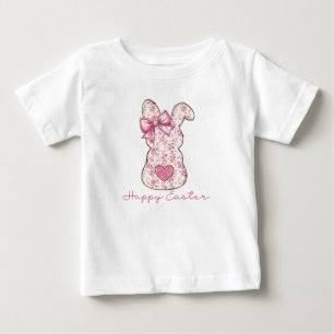 Camiseta De Bebé Lazo Coquette de Conejo de Pascua Floral Rosa