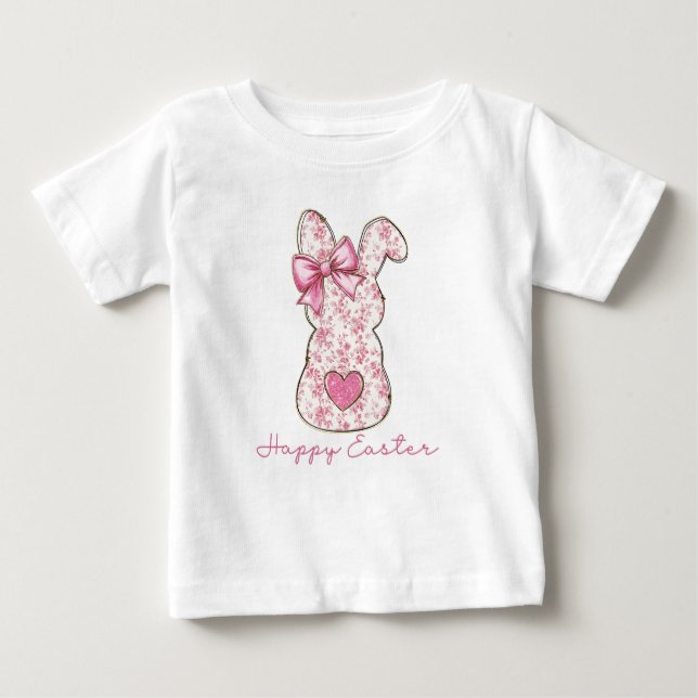 Camiseta De Bebé Lazo Coquette de Conejo de Pascua Floral Rosa (Anverso)
