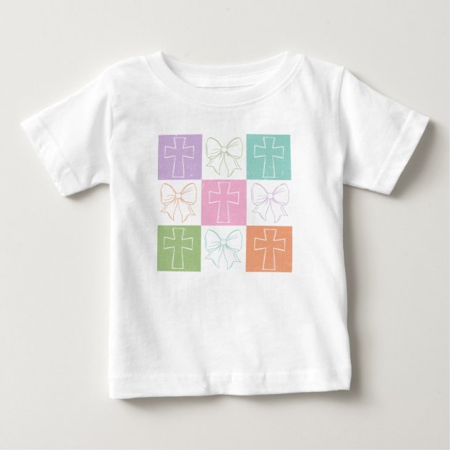 Camiseta De Bebé Lazo Coquette de Cruz de Pascua a Cuadros Retro (Anverso)