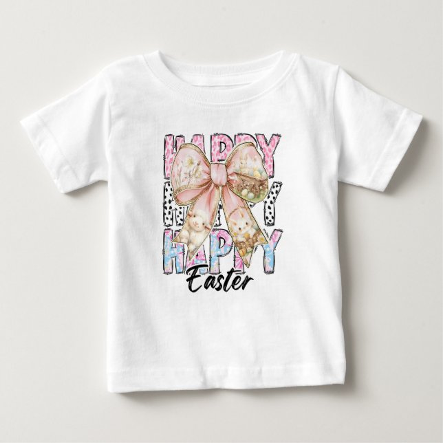 Camiseta De Bebé Lazo Coquette de Pascua Feliz para Niñas (Anverso)