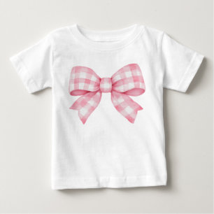 Camiseta De Bebé Lazo de gingham rosa acuarela