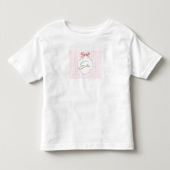 Camiseta De Bebé Lazo personalizado rosa y estampado de gingham de  (Anverso)