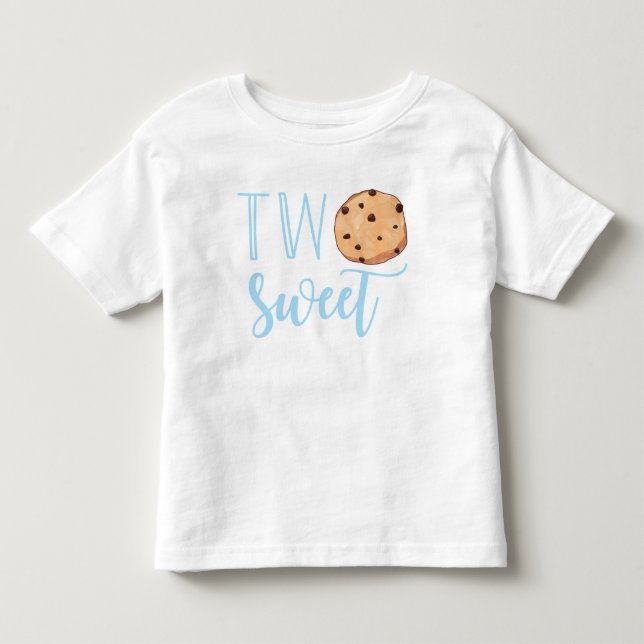 Camiseta De Bebé Leche y galletas azul 2 cumpleaños dos dulces (Anverso)