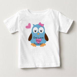 Camiseta De Bebé Lechuza azul con corazones rosados