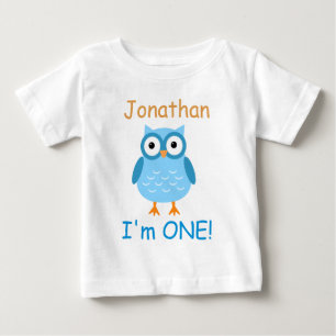 Camiseta De Bebé Lechuza Azul Primer Cumpleaños Para Él A03