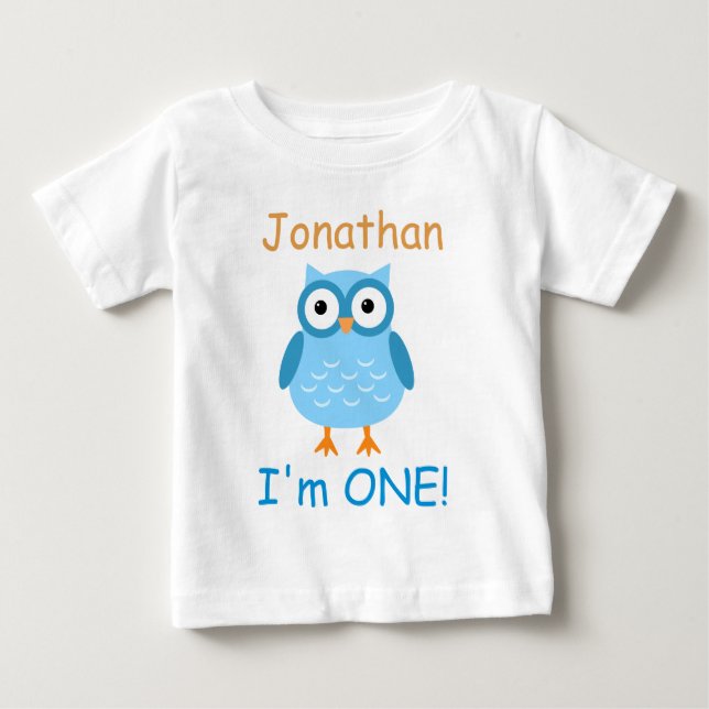 Camiseta De Bebé Lechuza Azul Primer Cumpleaños Para Él A03 (Anverso)
