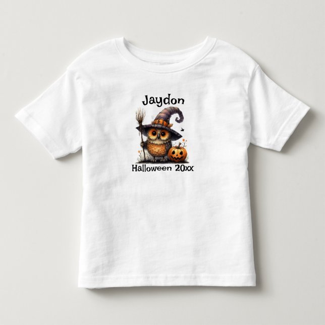Camiseta De Bebé Lechuza de Halloween en un Gorra de brujas persona (Anverso)