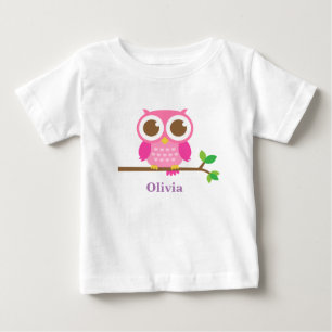 Camiseta De Bebé Lechuza Rosa Cuta En Rama Niña Bebé Personalizada