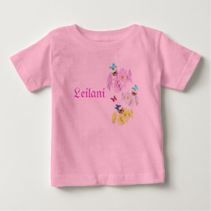 Camiseta De Bebé "Leilani", nombre con gatitos y mariposas,