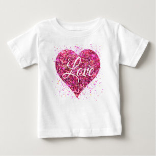 Camiseta De Bebé Lentejuelas brillantes rosadas, graffiti de amor S