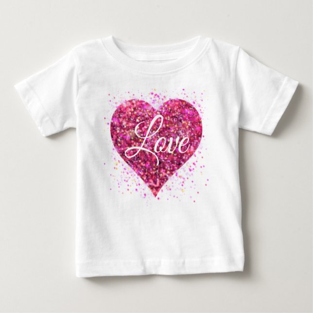 Camiseta De Bebé Lentejuelas brillantes rosadas, graffiti de amor S (Anverso)