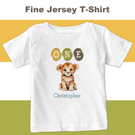 Camiseta De Bebé León 1er cumpleaños uno con nombre azul