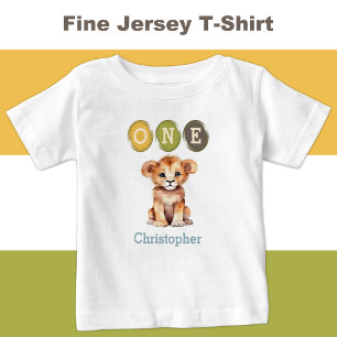 Camiseta De Bebé León 1er cumpleaños uno con nombre azul