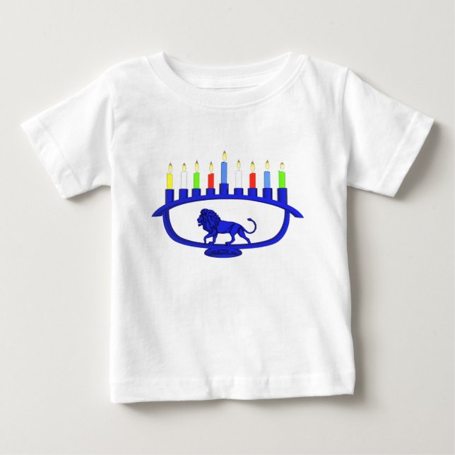 Camiseta De Bebé León azul Menorah (Anverso)