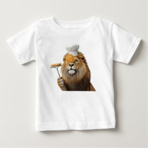Camiseta De Bebé León Chef Divertido con Panqueques y Gorro Aislado