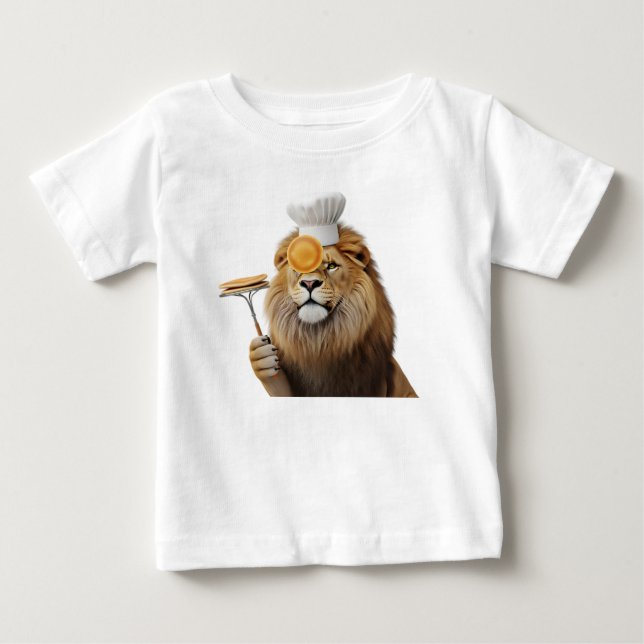 Camiseta De Bebé León Chef Divertido con Panqueques y Gorro Aislado (Anverso)