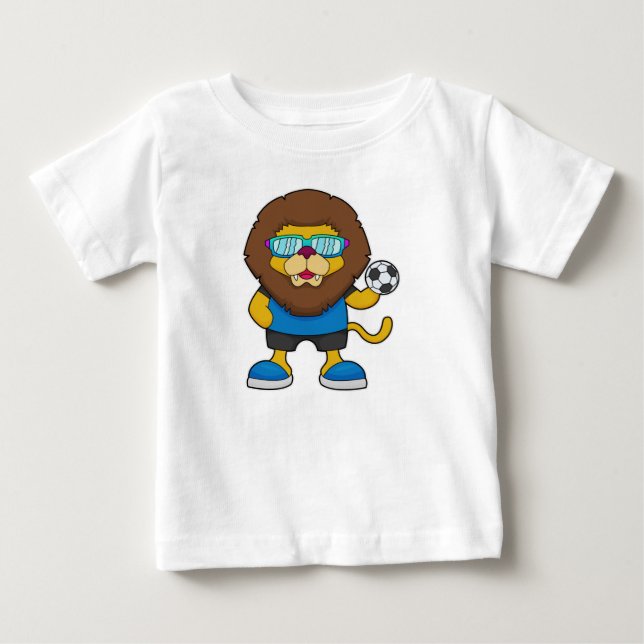 Camiseta De Bebé León como jugador de fútbol con fútbol (Anverso)