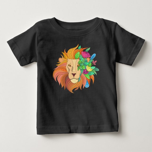 Camiseta De Bebé león con flores (Anverso)