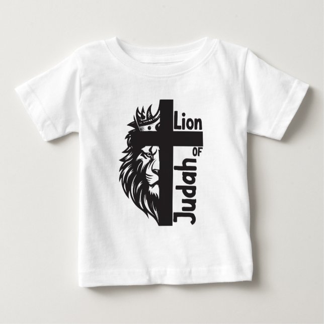 Camiseta De Bebé León de Judá negrita Medio León Media Cruz Cristia (Anverso)