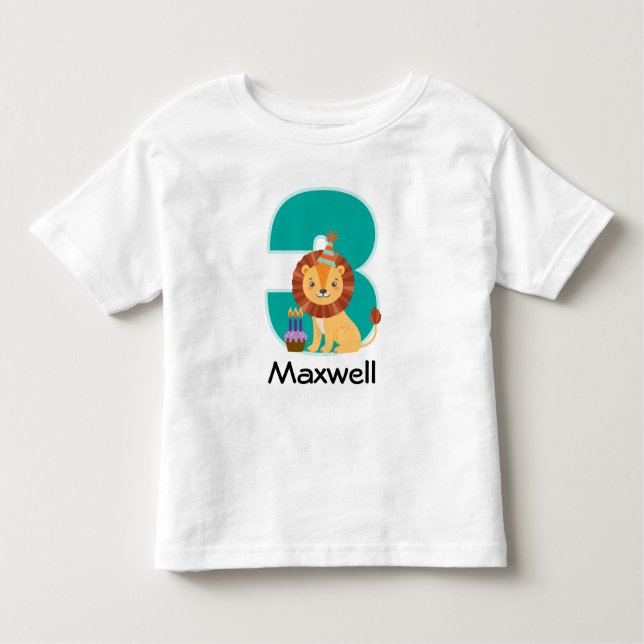 Camiseta De Bebé León de la selva de cumpleaños 3 personalizado (Anverso)