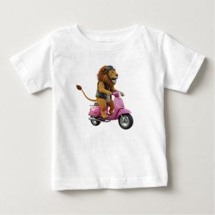 Camiseta De Bebé León genial en moto montando un scooter rosa vinta