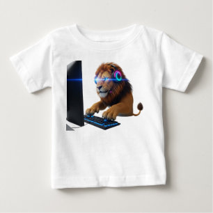 Camiseta De Bebé León majestuoso Pro Gamer que lleva auriculares RG