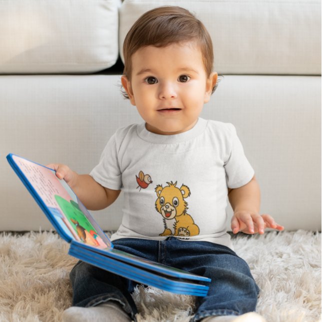 Camiseta De Bebé león pequeño lindo con pájaro (Subido por el creador)