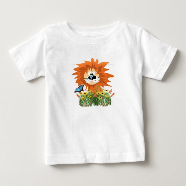 Camiseta De Bebé León Personalizado lindo en el jardín de flores (Anverso)