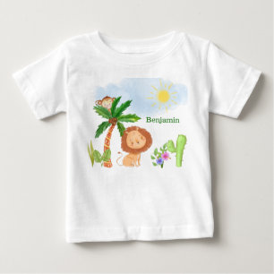 Camiseta De Bebé León y mono en una adorable escena de la selva