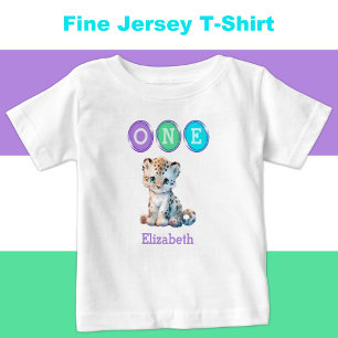 Camiseta De Bebé Leopard 1º cumpleaños uno con nombre morado