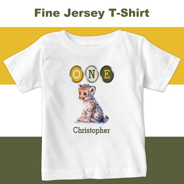 Camiseta De Bebé Leopard 1º cumpleaños uno con nombre verde amarill (Subido por el creador)