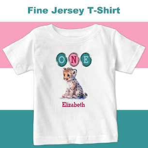 Camiseta De Bebé Leopard 1º cumpleaños uno con nombre verde rosa