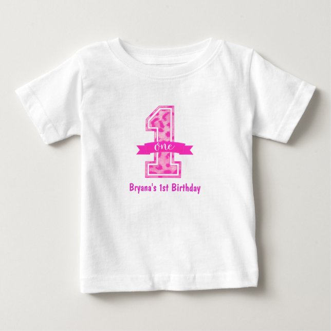 Camiseta De Bebé Leopardo Rosa de Estampado de Guepardo Cumpleaños  (Anverso)