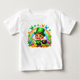 Camiseta De Bebé Leprechaun arcoiris con oro