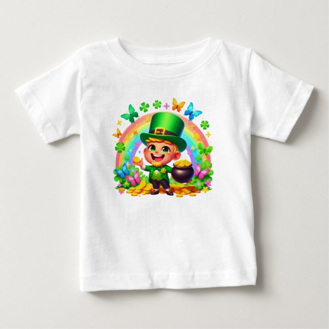 Camiseta De Bebé Leprechaun arcoiris con oro (Anverso)