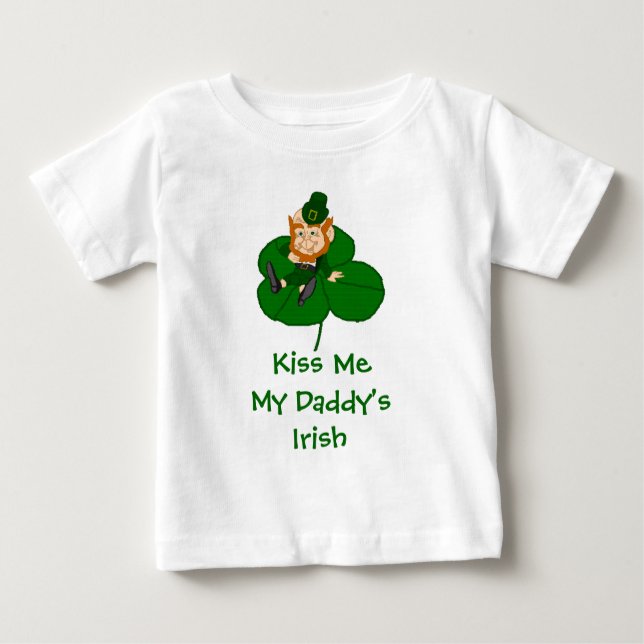 Camiseta De Bebé Leprechaun Shamrock - Bésame el irlandés de mi pap (Anverso)