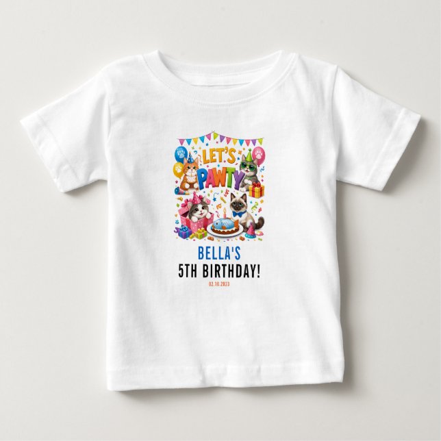 Camiseta De Bebé Let’s Pawty Cat 5th Birthday | Cute Kitty Birthday (Anverso)