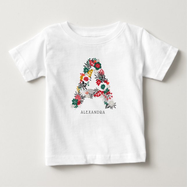 Camiseta De Bebé Letra A | Monograma de letra floral caprichoso I (Anverso)