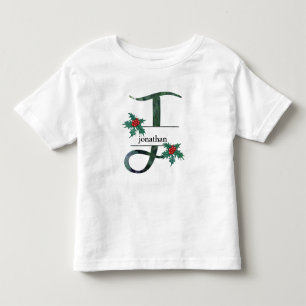 Camiseta De Bebé *~* Letra J Navidades Holly Berries Nombre