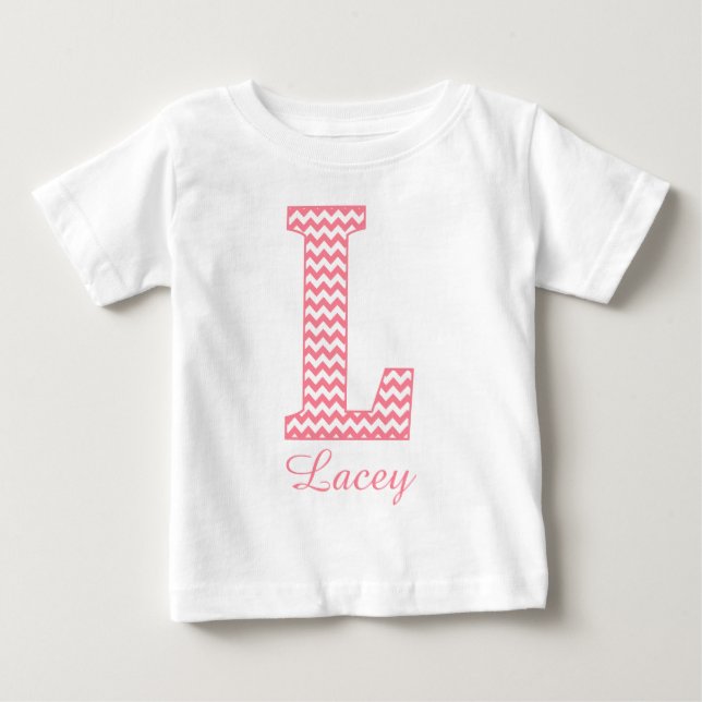 Camiseta De Bebé Letra roja chevron rosada L monograma (Anverso)