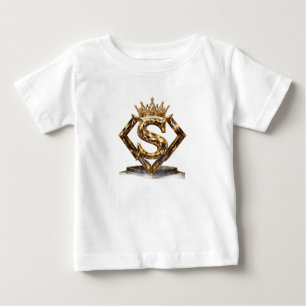 Camiseta De Bebé Letra S Dorada de Lujo Corona Monograma de Diamant